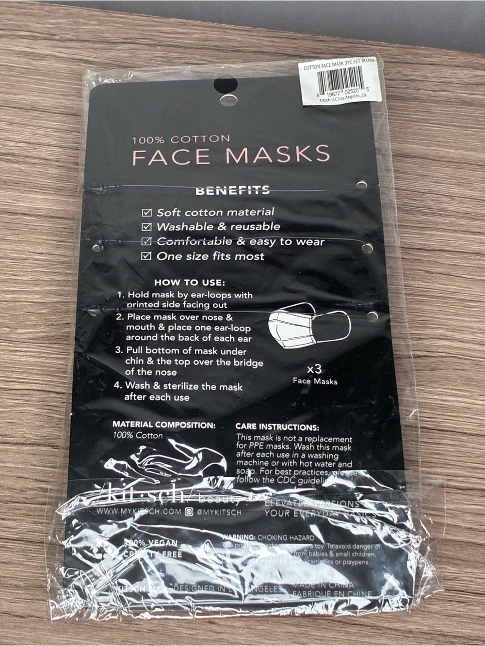 🐼 3/$25 NWT kitsch Women's 3-Pack Cotton Face Masks - Blush Pink & Beige Tie-Dye